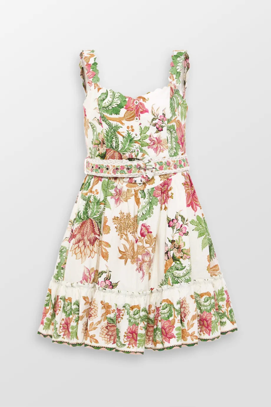 Pahi Floral Mini Dress With Handcrafted Button And Belt