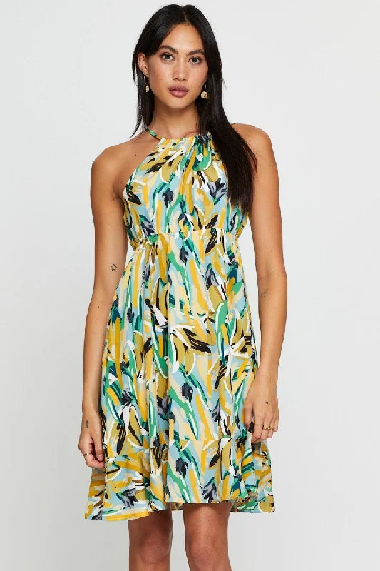 Print A Line Dress Mini