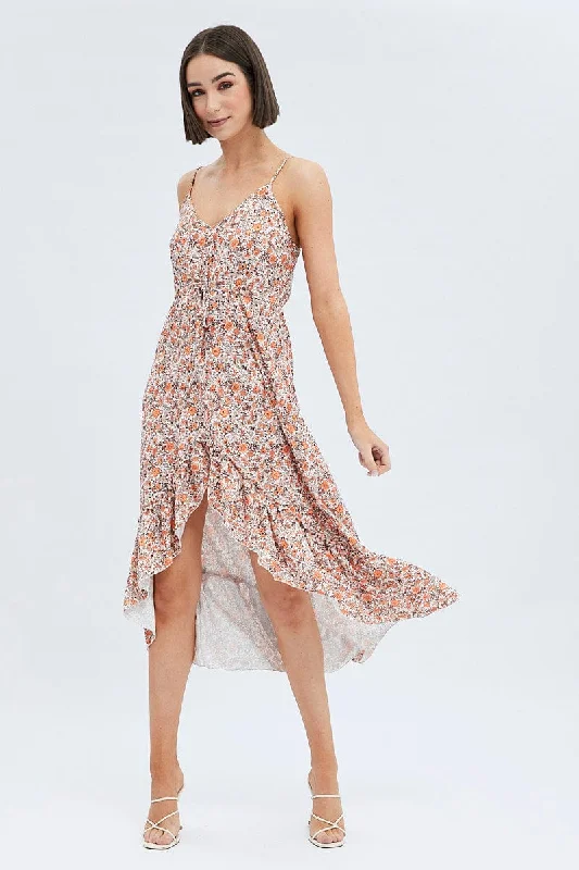 Print Midi Dress Ruffle