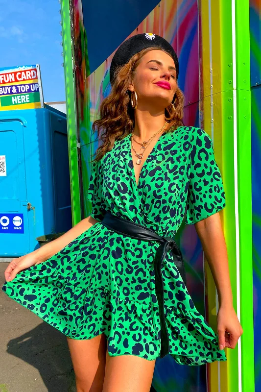 What A Hottie - Green Leopard Mini Dress