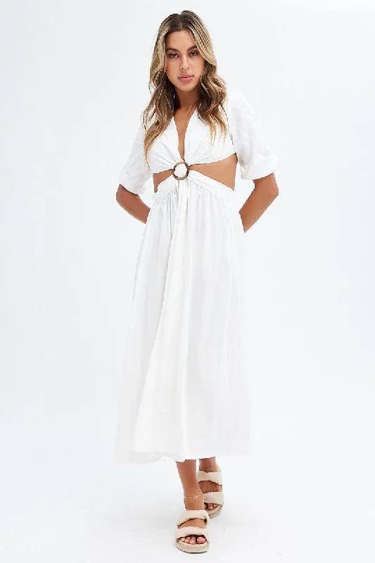 White Cutout Midi Dress