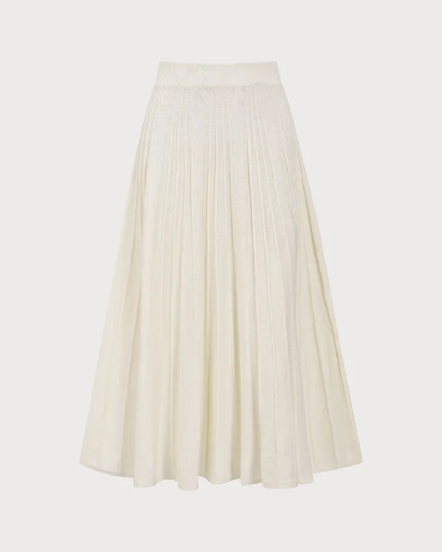 Apricot High-waisted Pleated Midi Skirt