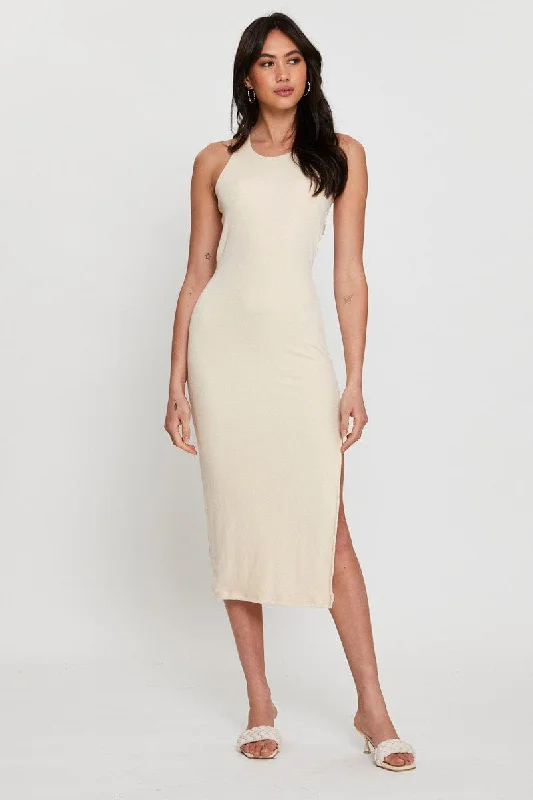 Beige Midi Dress Bodycon