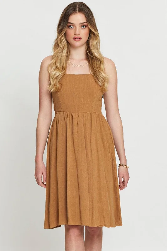 Beige Midi Dress Linen