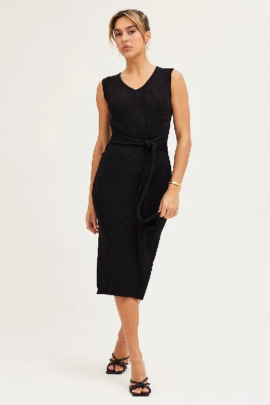 Black Knit Midi Dress