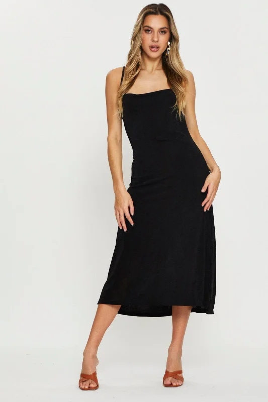 Black Midi Dress Cowl Neck