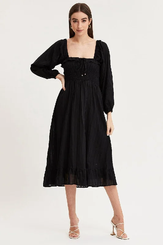 Black Midi Dress Long Sleeve Evening