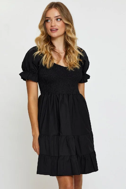 Black Midi Dress Round Neck