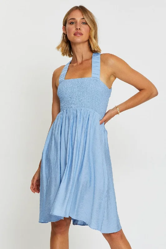 Blue Midi Dress Sleeveless