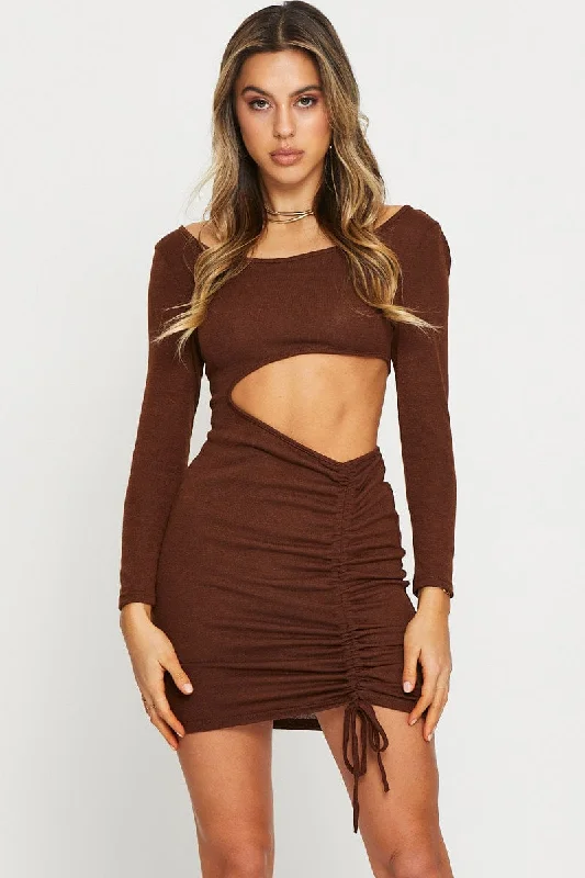 Brown Midi Dress Long Sleeve