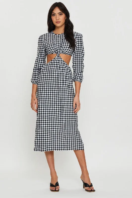 Check Midi Dress Long Sleeve