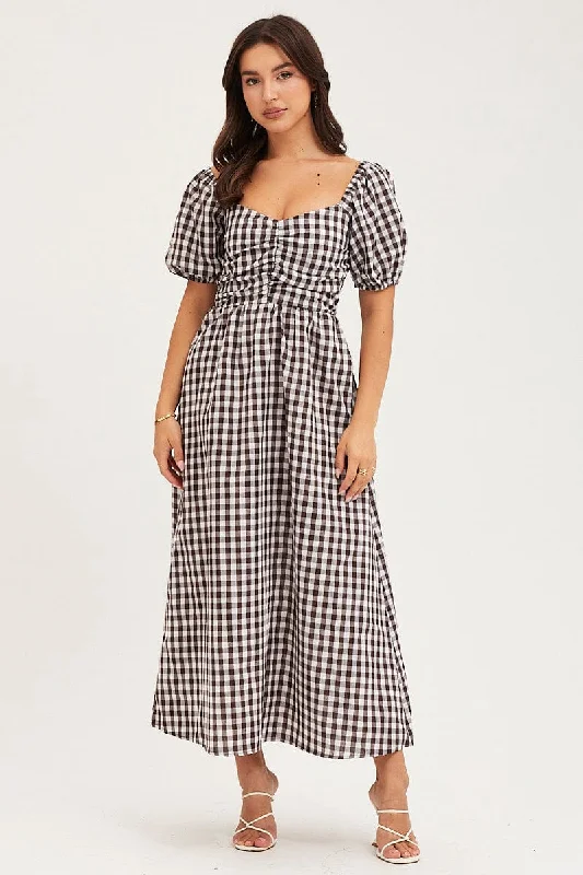 Check Midi Dress Short Sleeve