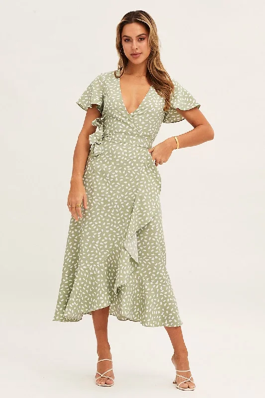 Geo Print Wrap Midi Dress