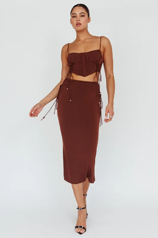 Graziella Lace Up Midi Skirt Chocolate