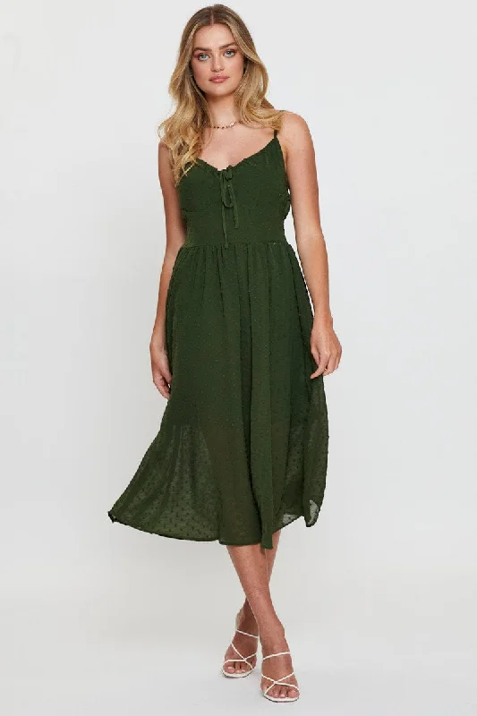 Green Midi Dress Sleeveless V Neck