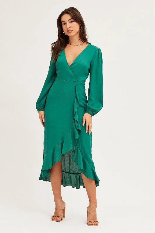 Green Wrap Midi Dress