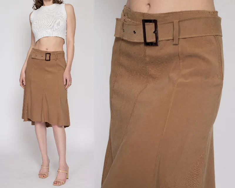 Medium 90s Brown Belted High-Low Midi Skirt 30"