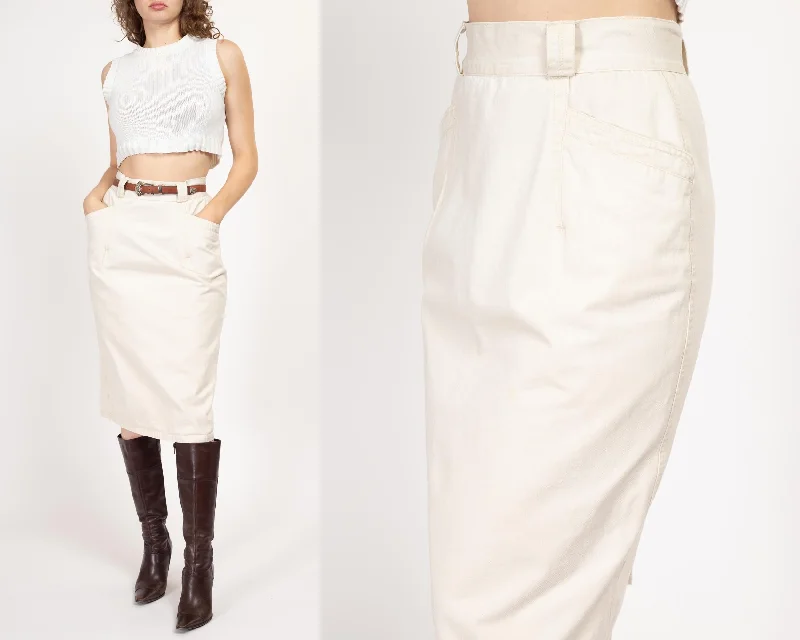 Medium 90s White Cotton High Waisted Midi Skirt