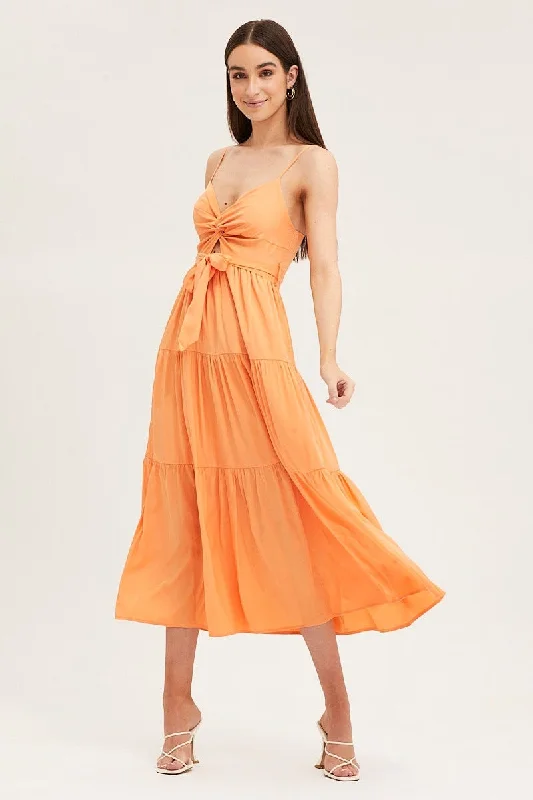 Orange Midi Dress Evening Satin