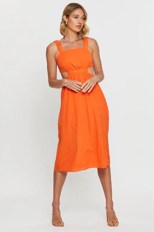 Orange Midi Dress Sleeveless