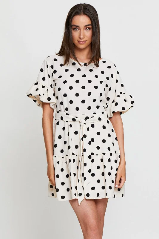 Polka Dot Midi Dress Short Sleeve