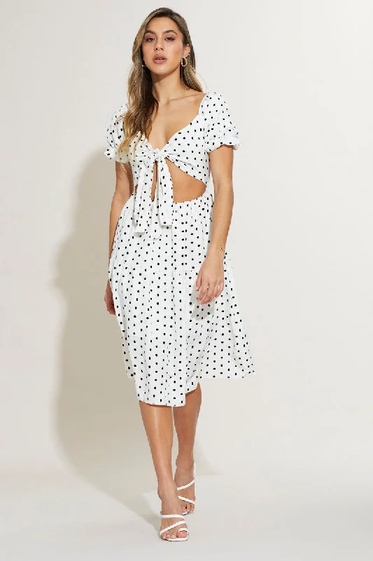 Polka Dot Midi Dress Short Sleeve