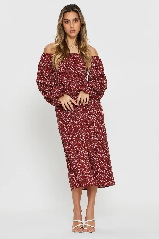 Print Midi Dress Off Shoulder