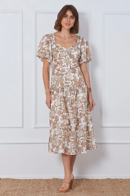 Print Midi Dress Short Sleeve