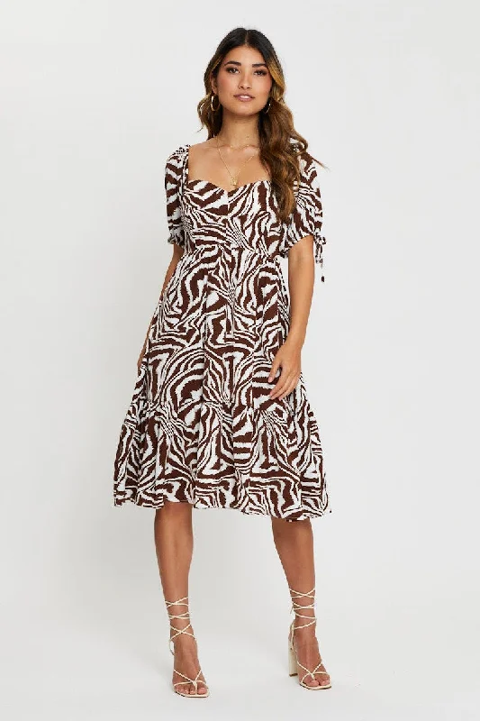 Print Midi Dress Short Sleeve