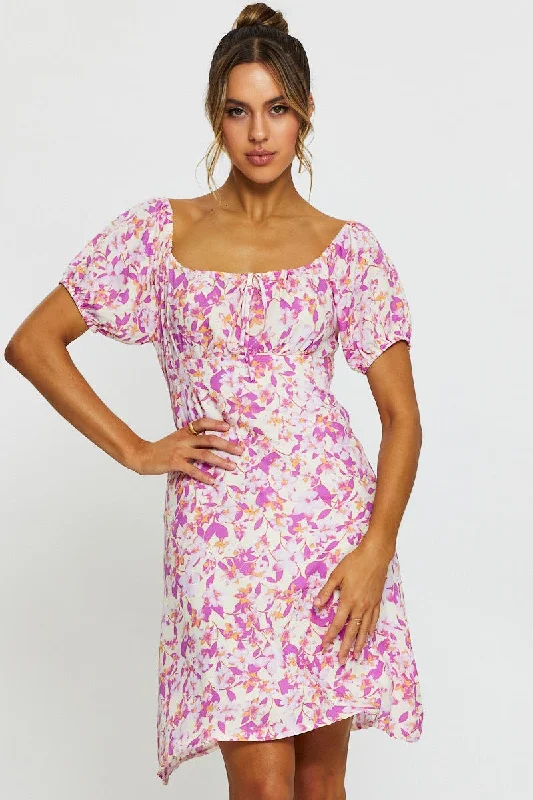 Print Midi Dress Short Sleeve