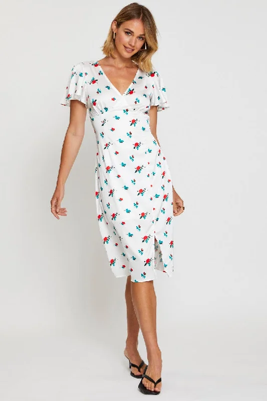 Print Midi Dress Short Sleeve