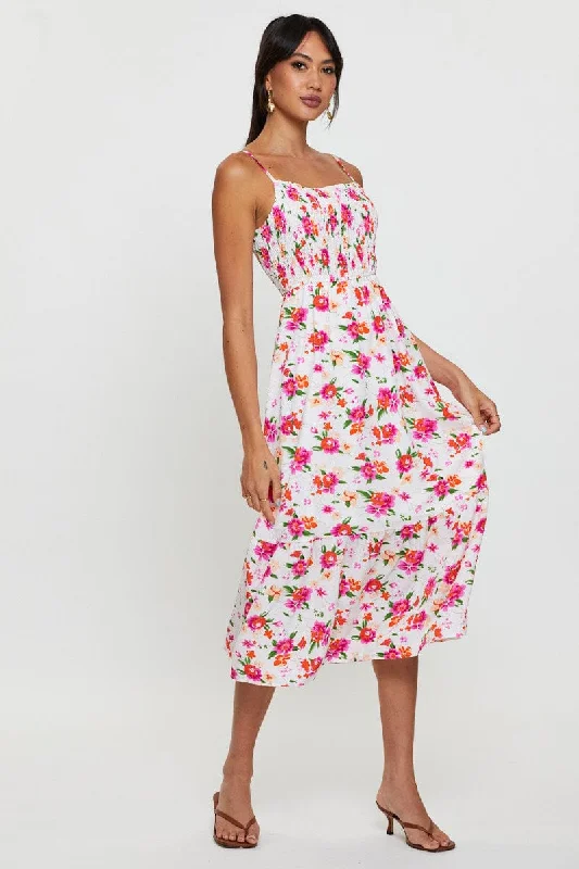 Print Midi Dress Sleeveless V Neck