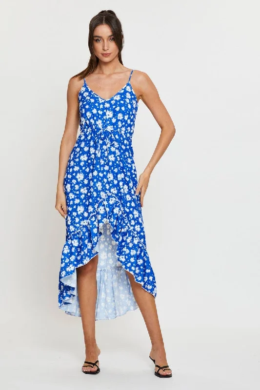 Print Midi Dress Sleeveless V Neck