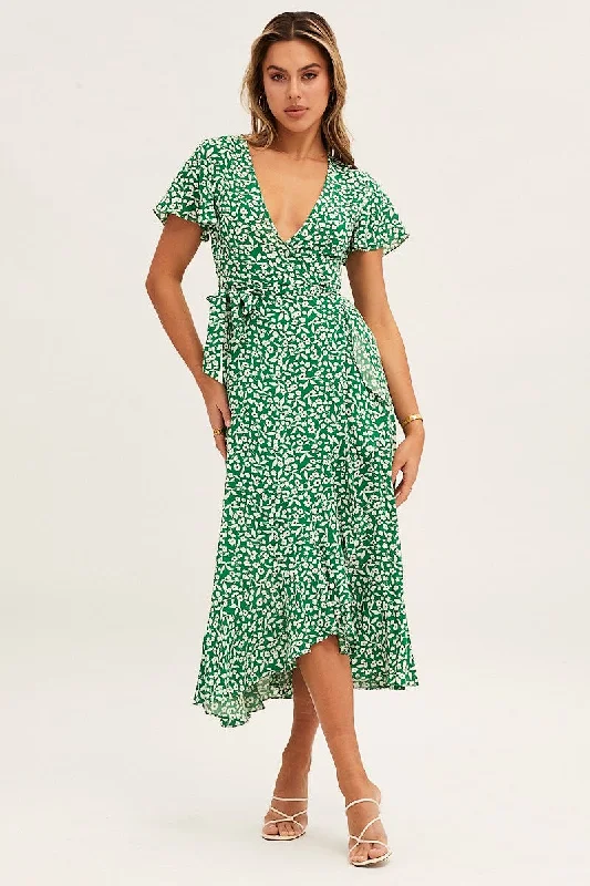 Print Wrap Midi Dress