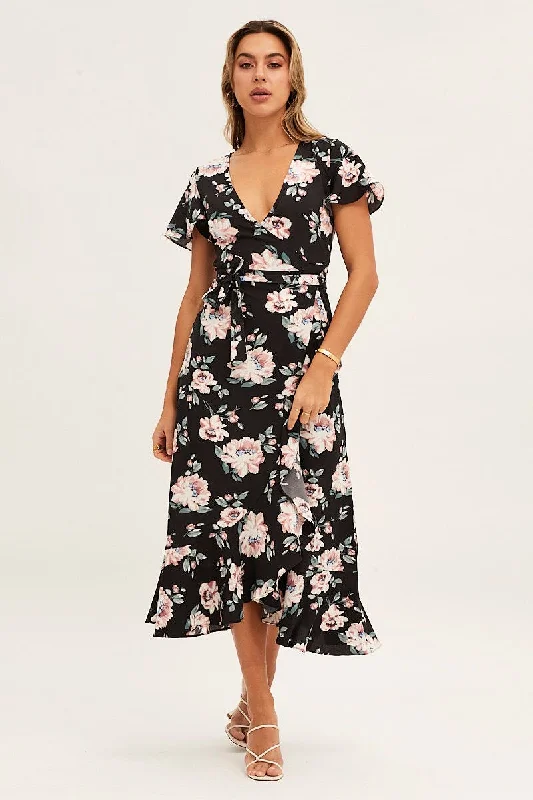 Print Wrap Midi Dress