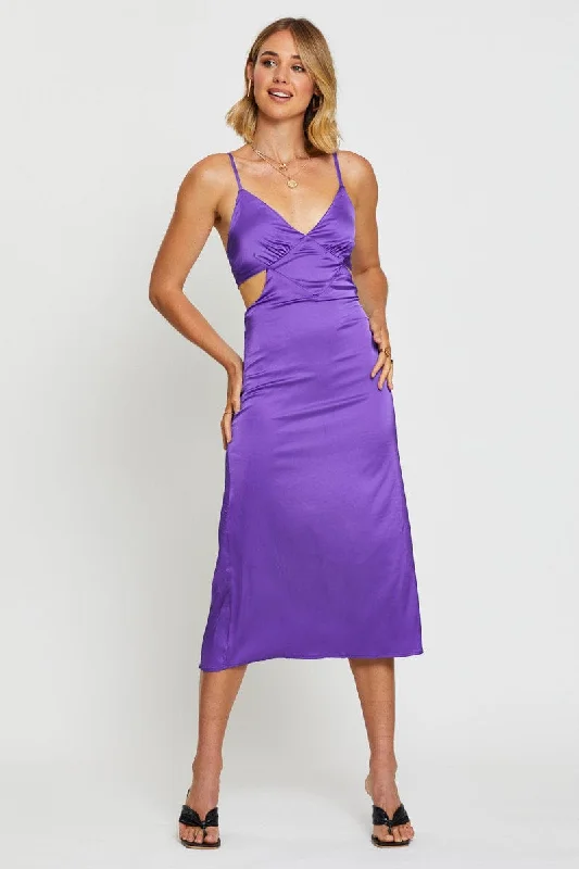 Purple Midi Dress Satin