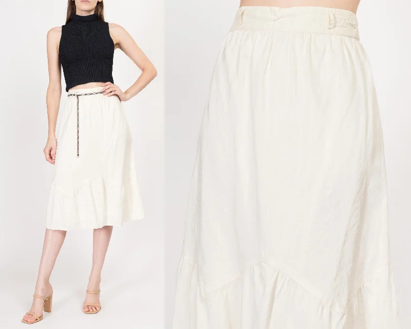 Small 90s Ivory Silk Midi Skirt 26"