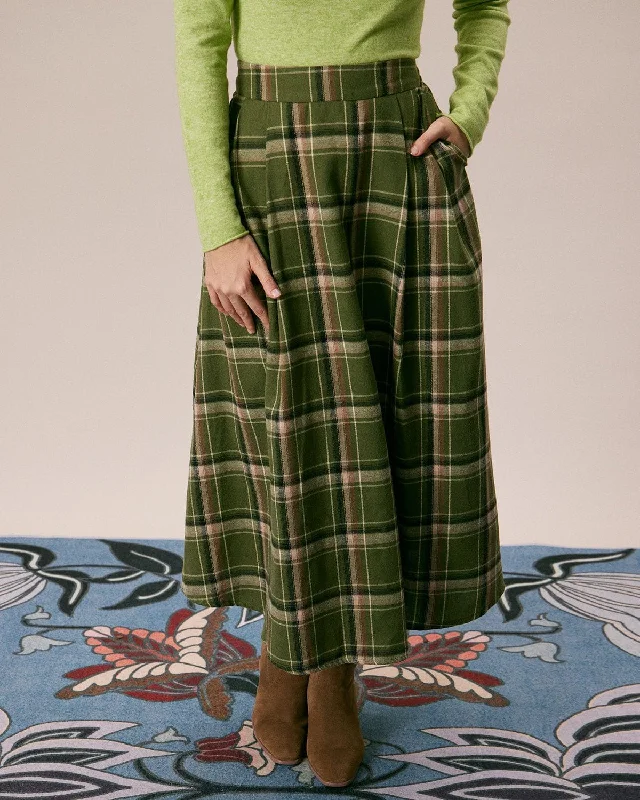 The Green Natural Waisted Plaid Midi Skirt