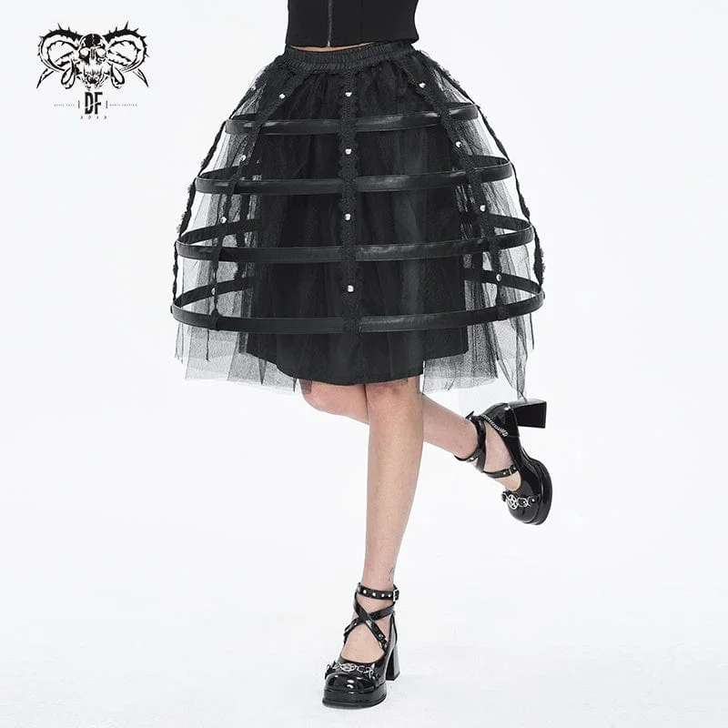 Women's Gothic Mesh Floral Midi Skirt Underskirt