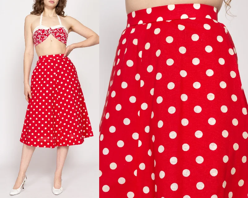 XS Retro 1950s Red & White Polka Dot Midi Skirt 24.5"