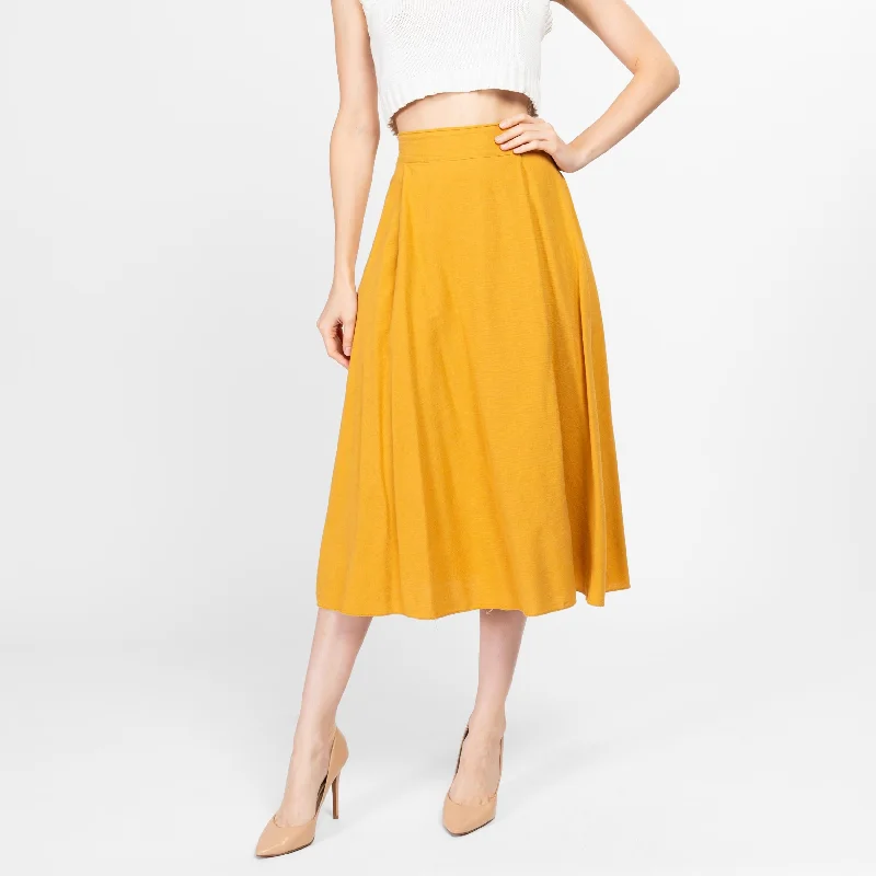 XS-Sm 80s Mustard Yellow Midi Skirt 24"-26"