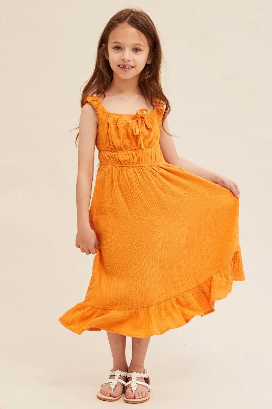 Yellow Kids Gathering Bust Midi Dress